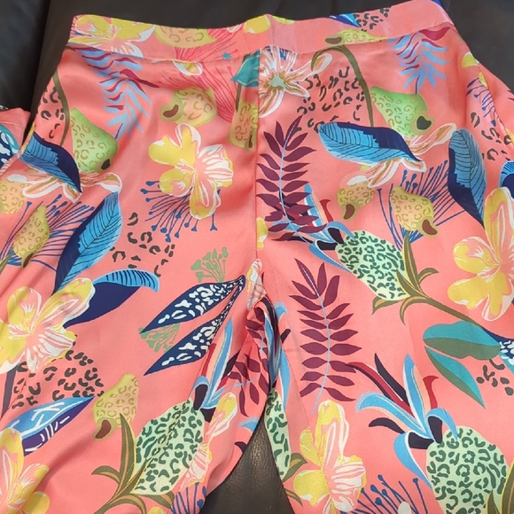 Coco Cabana Tropical Wide Leg Pants Coral Floral Resort Lounge - Picture 2 of 6